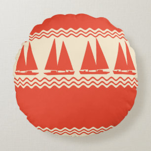 Coral Nautical Sailboat Coastal Stripes Rond Kussen