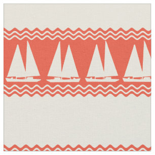Coral Nautical Sailboat Coastal Stripes Stof