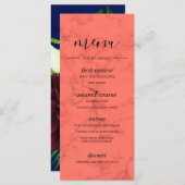 Coral Navy Blue Bouquet Modern Wedding Menu (Voorkant / Achterkant)