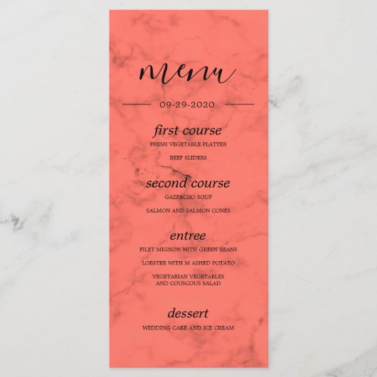 Coral Navy Blue Bouquet Modern Wedding Menu (Voorkant)