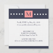 Coral Navy Blue Monogram Wedding Invitations Kaart (Achterkant)