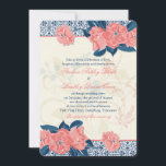 Coral Navy Blue Vintage Floral Faire-part de maria<br><div class="desc">Vous pouvez personnaliser le texte sur ce bleu marine, corail orange, ivoire vintage fleuri et rococo motif faire-part de mariage. Le bleu marine et le corail sont un choix de couleurs tendance, ce qui en fait une invitation qui est parfait pour la mariée qui aime le style rétro vintage élégant....</div>
