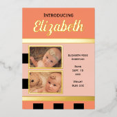 Coral nouveau faire-part bébé feuille d'or carte p (Recto)