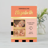 Coral nouveau faire-part bébé feuille d'or carte p (Debout devant)