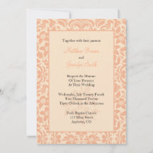 Coral of Peach Damask Custom Wedding Invitation