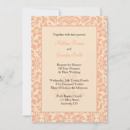 Coral of Peach Damask Custom Wedding Invitation Kaart