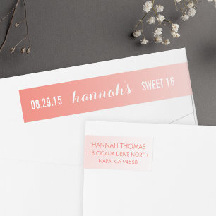 Coral Ombre Gradient Sweet 16 Return Address