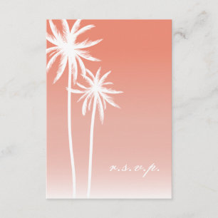 Coral ombré palm Trees Beach Wedding RSVP