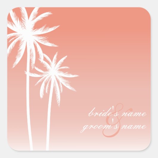 Coral Ombré Palm Trees Strand Bruiloft Sticker (Voorkant)