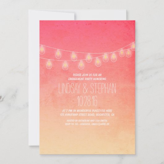 Coral Ombre String Lights verlovingsfeest nodigt u Kaart (Voorkant)