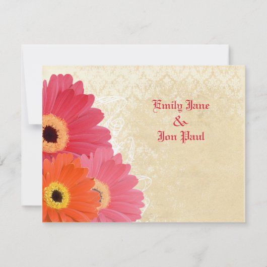 Coral & Orange Gerber Daisy Faire-part de mariage (Dos)