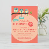 Coral orange Hibou Pois Invitation d'anniversaire (Debout devant)