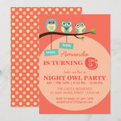 Coral orange Hibou Pois Invitation d'anniversaire (Devant / Derrière)