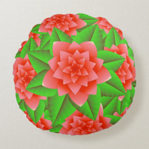 Coral Oranje Camellias en Groene Bladeren Rond Kussen