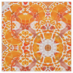 Coral Oranje en Cream Batik Medallion Pattern Stof