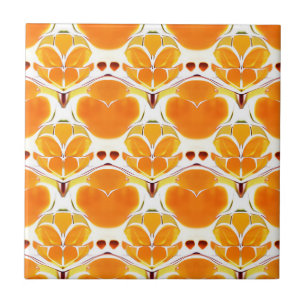 Coral Oranje en Cream Batik Medallion Pattern Tegeltje