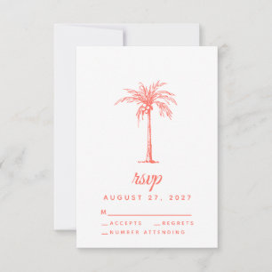 Coral Palm Tree Tropical Beach Weddenschap RSVP Kaartje