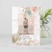 Coral Pampas Grass PHOTO Weddenschap Save The Date (Staand voorkant)