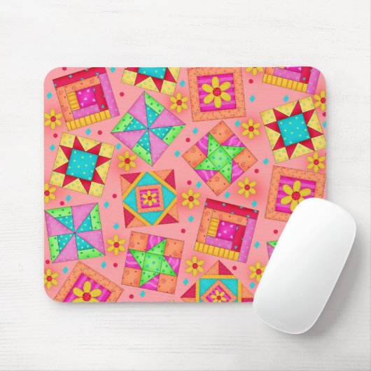 Coral Patchwork Blocks Mousepad Muismat (Met muis)