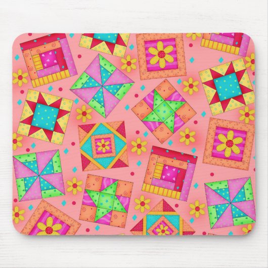 Coral Patchwork Blocks Mousepad Muismat (Voorkant)