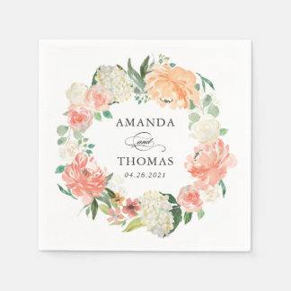 Coral Peach Blush Bloemen Krans Trouwen Servet