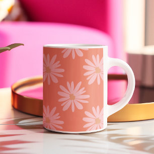 Coral Peach BOHO Daisy Patroon Bloemen Tweekleurige Koffiemok