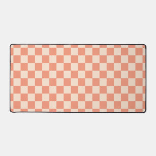 Coral Peach Checkerboard Check Retro Motif