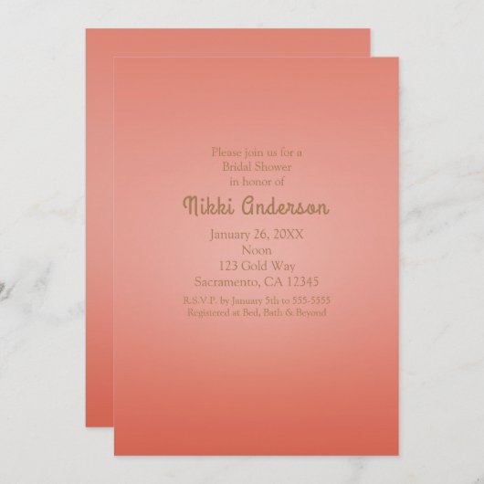 Coral Peach Dipped Chic Elegant Party Invitation (Devant / Derrière)