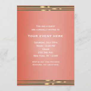 Coral Peach Dipped Chic Elegant Party Invitation Kaart