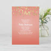 Coral Peach Dipped Chic Gold Dots Party Invitation (Debout devant)