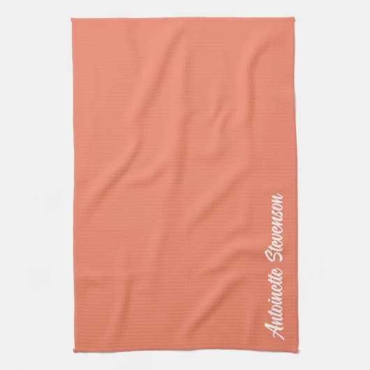 Coral Peach Elegant Signature Monogram Theedoek (Verticaal)