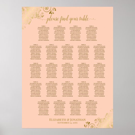 Coral Peach & Gold 23 Tableau Mariage (Devant)