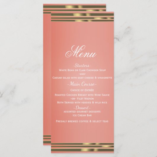 Coral Peach & Gold Dipped Chic Invitation Menu (Devant / Derrière)