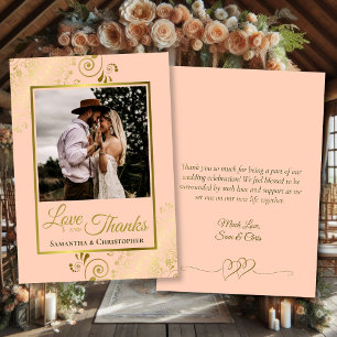 Coral Peach & Gold Love Bedankt Fotonotitie Huweli