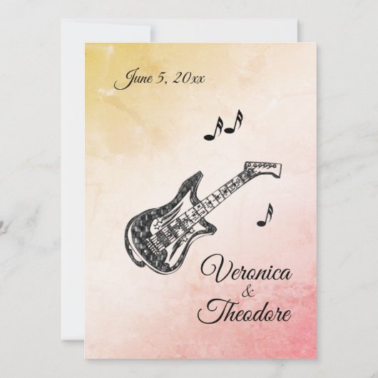 Coral Peach Guitar Thème Faire-part de mariage (Dos)