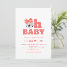 Coral Peach Oh Baby Bow Soccer Sport Baby Shower