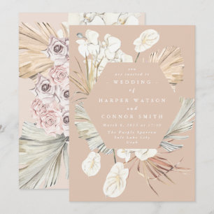 Coral Peach Pampas Grass Floral Tropical Oerwoud Kaart