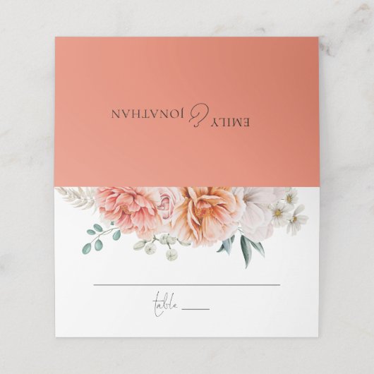 Coral Peach Peonies Script Weddenschap (Buitenkant ongevouwen)