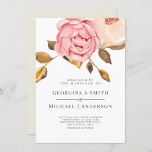 Coral Peach Rose Or Floral Invitations de mariage