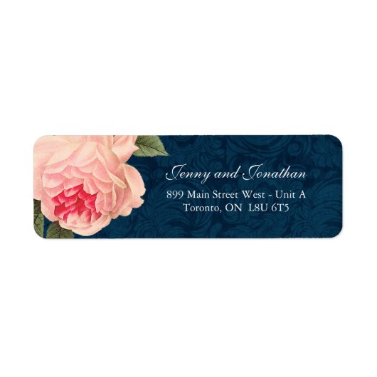 Coral Peonie met Navy Tekst Retouradres Labels (Voorkant)