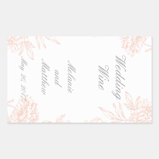 Coral Peonies Floral Mariage Vin Étiquette (Devant)