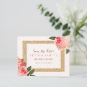 Coral Peonies Save the Date Briefkaart (Staand voorkant)