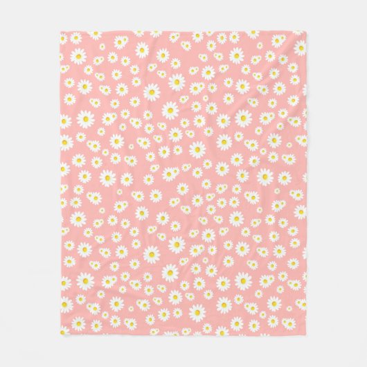 Coral Pink Boho Spring Daisies Pattern Fleece Deken (Voorkant)