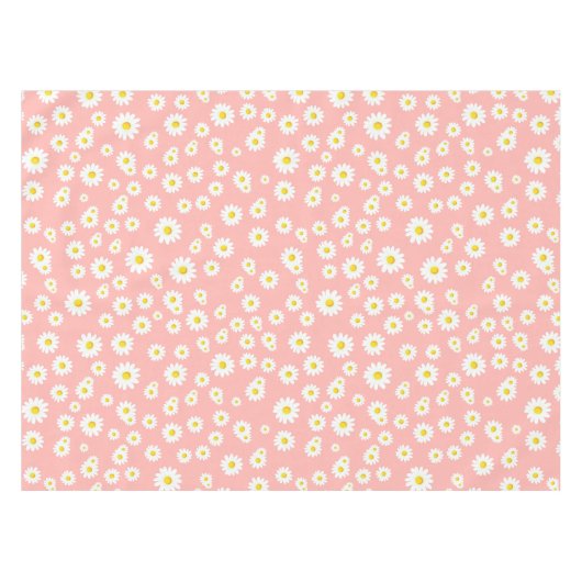 Coral Pink Boho Spring Daisies Pattern Tafelkleed (Voorkant (Horizontaal))