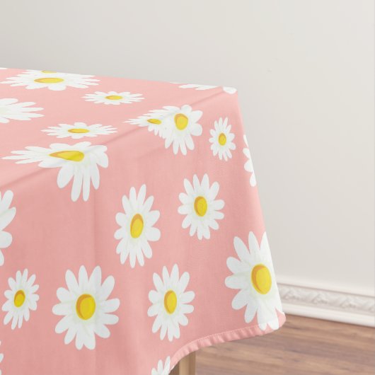 Coral Pink Boho Spring Daisies Pattern Tafelkleed (Voorbeeld)