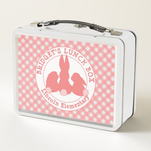 Coral Pink Bunnies & Gingham Pattern, gepersonalis (Achterkant)