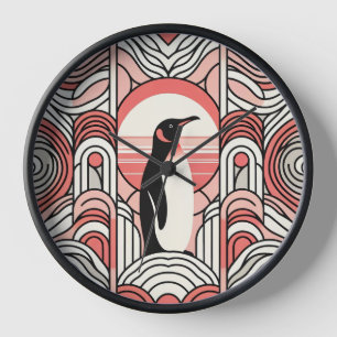 Coral Pink Cream Pinguïn in Art Deco geometrisch