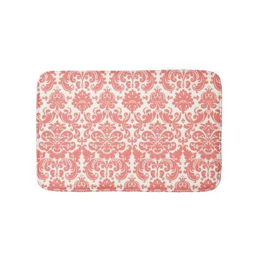 Coral Pink en Ivory Elegant Damask Pattern Badmat (Voorkant)