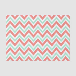 Coral Pink en Mint Green Chevron Pattern Tissuepapier