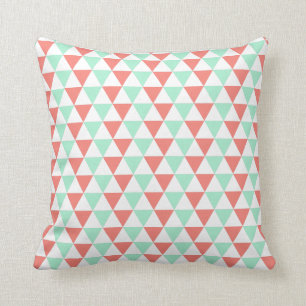 Coral Pink en Mint Green Driehoekspatroon Kussen